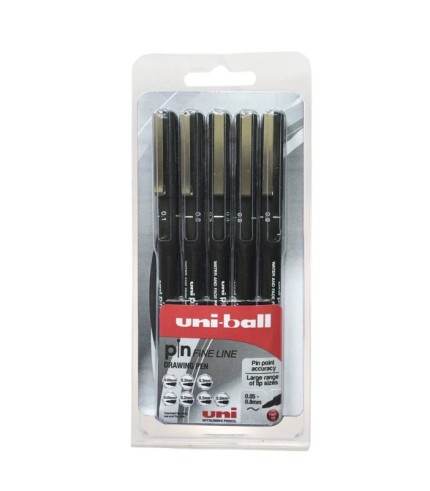 uni-ball Pin Drawing Pens 0.05,0.8 - Black, Pack of 5